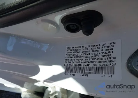 2014 Honda Civic Ex z USA, uszkodzony, nr VIN 19XFB2F8XEE004441